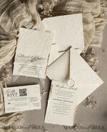 WEDDING INVITATIONS embossed invites  Fine Art Embossed  Blind Ivory Gold Wedding Invitation, Golden deboss Roses Floral Wedding Invitation, Boho Ecru Debossed Invitation suite,  Cotton paper wedding invitation suite, Deckled Edge Invites, Torn Edge Wedding Invitations golden10