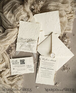 WEDDING INVITATIONS embossed invites  Fine Art Embossed  Blind Ivory Gold Wedding Invitation, Golden deboss Roses Floral Wedding Invitation, Boho Ecru Debossed Invitation suite,  Cotton paper wedding invitation suite, Deckled Edge Invites, Torn Edge Wedding Invitations golden10