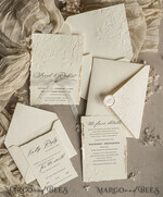 WEDDING INVITATIONS embossed invites  Fine Art Embossed  Blind Ivory Gold Wedding Invitation, Golden deboss Roses Floral Wedding Invitation, Boho Ecru Debossed Invitation suite,  Cotton paper wedding invitation suite, Deckled Edge Invites, Torn Edge Wedding Invitations golden10