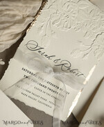 WEDDING INVITATIONS embossed invites  Fine Art Embossed  Blind Ivory Gold Wedding Invitation, Golden deboss Roses Floral Wedding Invitation, Boho Ecru Debossed Invitation suite,  Cotton paper wedding invitation suite, Deckled Edge Invites, Torn Edge Wedding Invitations golden10