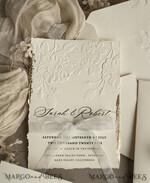 WEDDING INVITATIONS embossed invites  Fine Art Embossed  Blind Ivory Gold Wedding Invitation, Golden deboss Roses Floral Wedding Invitation, Boho Ecru Debossed Invitation suite,  Cotton paper wedding invitation suite, Deckled Edge Invites, Torn Edge Wedding Invitations golden10