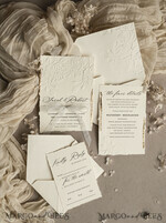 WEDDING INVITATIONS embossed invites  Fine Art Embossed  Blind Ivory Gold Wedding Invitation, Golden deboss Roses Floral Wedding Invitation, Boho Ecru Debossed Invitation suite,  Cotton paper wedding invitation suite, Deckled Edge Invites, Torn Edge Wedding Invitations golden10