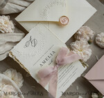 WEDDING INVITATIONS embossed invites  Fine Art Embossed Blind Ivory Gold Wedding Invitation, Golden deboss Floral Wedding Invitation, Boho Ecru Debossed Invitation suite,  Cotton paper wedding invitation suite with mirror heart20