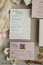 WEDDING INVITATIONS embossed invites  Fine Art Embossed Ivory Gold Wedding Invitation with dried flowers and torn chiffone bow, Golden deboss Roses Floral Wedding Invitation,14