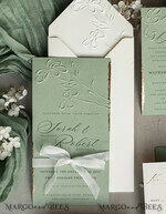 WEDDING INVITATIONS embossed invites  Bespoke Embossed Blind Sage green Gold Wedding Invitation, Golden greenery deboss  Floral Wedding Invitation, Modern Garden Debossed Invitation suite,  Cotton paper wedding invitation suite, Wedding Invitations golden23