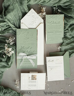 WEDDING INVITATIONS embossed invites  Bespoke Embossed Blind Sage green Gold Wedding Invitation, Golden greenery deboss  Floral Wedding Invitation, Modern Garden Debossed Invitation suite,  Cotton paper wedding invitation suite, Wedding Invitations golden23