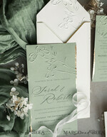 WEDDING INVITATIONS embossed invites  Bespoke Embossed Blind Sage green Gold Wedding Invitation, Golden greenery deboss  Floral Wedding Invitation, Modern Garden Debossed Invitation suite,  Cotton paper wedding invitation suite, Wedding Invitations golden23