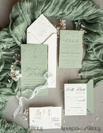 WEDDING INVITATIONS embossed invites  Bespoke Embossed Blind Sage green Gold Wedding Invitation, Golden greenery deboss  Floral Wedding Invitation, Modern Garden Debossed Invitation suite,  Cotton paper wedding invitation suite, Wedding Invitations golden23