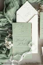 WEDDING INVITATIONS embossed invites  Bespoke Embossed Blind Sage green Gold Wedding Invitation, Golden greenery deboss  Floral Wedding Invitation, Modern Garden Debossed Invitation suite,  Cotton paper wedding invitation suite, Wedding Invitations golden23
