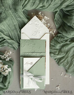 WEDDING INVITATIONS embossed invites  Bespoke Embossed Blind Sage green Gold Wedding Invitation, Golden greenery deboss  Floral Wedding Invitation, Modern Garden Debossed Invitation suite,  Cotton paper wedding invitation suite, Wedding Invitations golden23