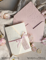 WEDDING INVITATIONS embossed invites Folder Embossed Ivory Gold Wedding Invitation, Golden deboss Roses Floral Wedding Invitation, Boho Ecru Debossed Invitation suite,  wedding invitation suite,26