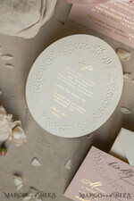 WEDDING INVITATIONS embossed invites  Fine Art Embossed Blind Ivory Gold Wedding Invitation, Golden deboss Floral Wedding Invitation, Boho Ecru Debossed Invitation suite,  Cotton paper wedding invitation suite with mirror heart21