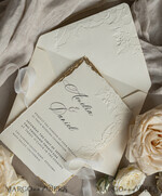 WEDDING INVITATIONS embossed invites  Fine Art Embossed Blind Ivory Gold Wedding Invitation, Golden deboss Floral Wedding Invitation, Boho Ecru Debossed Invitation suite,  Cotton paper wedding invitation suite with mirror heart14
