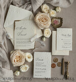 WEDDING INVITATIONS embossed invites  Fine Art Embossed Blind Ivory Gold Wedding Invitation, Golden deboss Floral Wedding Invitation, Boho Ecru Debossed Invitation suite,  Cotton paper wedding invitation suite with mirror heart14