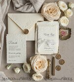 WEDDING INVITATIONS embossed invites  Fine Art Embossed Blind Ivory Gold Wedding Invitation, Golden deboss Floral Wedding Invitation, Boho Ecru Debossed Invitation suite,  Cotton paper wedding invitation suite with mirror heart14