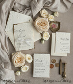 WEDDING INVITATIONS embossed invites  Fine Art Embossed Blind Ivory Gold Wedding Invitation, Golden deboss Floral Wedding Invitation, Boho Ecru Debossed Invitation suite,  Cotton paper wedding invitation suite with mirror heart14