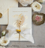 WEDDING INVITATIONS embossed invites  Fine Art Embossed Blind Ivory Gold Wedding Invitation with torn chiffon bow and dried flowers, Golden deboss Floral Wedding Invitation, Boho Ecru Debossed Invitation suite with mirror heart17