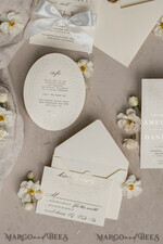 WEDDING INVITATIONS embossed invites  Fine Art Embossed Blind Ivory Gold Wedding Invitation, Golden deboss Floral Wedding Invitation, Boho Ecru Debossed Invitation suite,  Cotton paper wedding invitation suite with mirror heart27