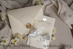 WEDDING INVITATIONS embossed invites  Fine Art Embossed Blind Ivory Gold Wedding Invitation, Golden deboss Floral Wedding Invitation, Boho Ecru Debossed Invitation suite,  Cotton paper wedding invitation suite with mirror heart27