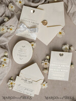 WEDDING INVITATIONS embossed invites  Fine Art Embossed Blind Ivory Gold Wedding Invitation, Golden deboss Floral Wedding Invitation, Boho Ecru Debossed Invitation suite,  Cotton paper wedding invitation suite with mirror heart27