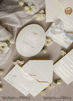 WEDDING INVITATIONS embossed invites  Fine Art Embossed Blind Ivory Gold Wedding Invitation, Golden deboss Floral Wedding Invitation, Boho Ecru Debossed Invitation suite,  Cotton paper wedding invitation suite with mirror heart27