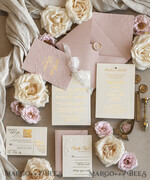 WEDDING INVITATIONS embossed invites  Fine Art Embossed Blind Ivory Gold Wedding Invitation with torn chiffon bow and dried flowers, Golden deboss Floral Wedding Invitation, Boho Ecru Debossed Invitation suite with mirror heart18