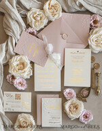 WEDDING INVITATIONS embossed invites  Fine Art Embossed Blind Ivory Gold Wedding Invitation with torn chiffon bow and dried flowers, Golden deboss Floral Wedding Invitation, Boho Ecru Debossed Invitation suite with mirror heart18