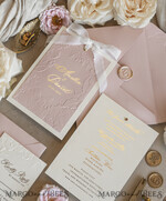 WEDDING INVITATIONS embossed invites  Fine Art Embossed Blind Ivory Gold Wedding Invitation with torn chiffon bow and dried flowers, Golden deboss Floral Wedding Invitation, Boho Ecru Debossed Invitation suite with mirror heart18