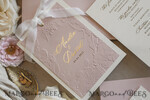 WEDDING INVITATIONS embossed invites  Fine Art Embossed Blind Ivory Gold Wedding Invitation with torn chiffon bow and dried flowers, Golden deboss Floral Wedding Invitation, Boho Ecru Debossed Invitation suite with mirror heart18