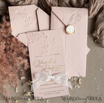 WEDDING INVITATIONS embossed invites  Bespoke Embossed Blind Blus Pink Gold Wedding Invitation, Golden Nude deboss Floral Wedding Invitation, Modern Garden Debossed Invitation suite, Cotton paper wedding invitation suite, Wedding Invitations golden22
