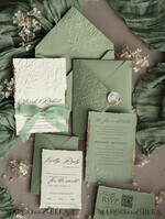 WEDDING INVITATIONS embossed invites  Bespoke Embossed Blind Sage green Gold Wedding Invitation, Golden greenery deboss Roses Floral Wedding Invitation, Boho Ecru Garden Debossed Invitation suite,  Cotton paper wedding invitation suite, Deckled Edge Invites, Torn Edge Wedding Invitations golden33