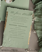WEDDING INVITATIONS embossed invites  Bespoke Embossed Blind Sage green Gold Wedding Invitation, Golden greenery deboss Roses Floral Wedding Invitation, Boho Ecru Garden Debossed Invitation suite,  Cotton paper wedding invitation suite, Deckled Edge Invites, Torn Edge Wedding Invitations golden33