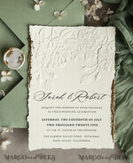WEDDING INVITATIONS embossed invites  Bespoke Embossed Blind Sage green Gold Wedding Invitation, Golden greenery deboss Roses Floral Wedding Invitation, Boho Ecru Garden Debossed Invitation suite,  Cotton paper wedding invitation suite, Deckled Edge Invites, Torn Edge Wedding Invitations golden33