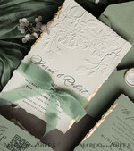 WEDDING INVITATIONS embossed invites  Bespoke Embossed Blind Sage green Gold Wedding Invitation, Golden greenery deboss Roses Floral Wedding Invitation, Boho Ecru Garden Debossed Invitation suite,  Cotton paper wedding invitation suite, Deckled Edge Invites, Torn Edge Wedding Invitations golden33