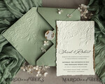 WEDDING INVITATIONS embossed invites  Bespoke Embossed Blind Sage green Gold Wedding Invitation, Golden greenery deboss Roses Floral Wedding Invitation, Boho Ecru Garden Debossed Invitation suite,  Cotton paper wedding invitation suite, Deckled Edge Invites, Torn Edge Wedding Invitations golden33