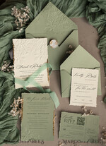WEDDING INVITATIONS embossed invites  Bespoke Embossed Blind Sage green Gold Wedding Invitation, Golden greenery deboss Roses Floral Wedding Invitation, Boho Ecru Garden Debossed Invitation suite,  Cotton paper wedding invitation suite, Deckled Edge Invites, Torn Edge Wedding Invitations golden33