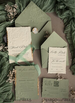 WEDDING INVITATIONS embossed invites  Bespoke Embossed Blind Sage green Gold Wedding Invitation, Golden greenery deboss Roses Floral Wedding Invitation, Boho Ecru Garden Debossed Invitation suite,  Cotton paper wedding invitation suite, Deckled Edge Invites, Torn Edge Wedding Invitations golden33