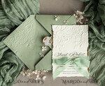 WEDDING INVITATIONS embossed invites  Bespoke Embossed Blind Sage green Gold Wedding Invitation, Golden greenery deboss Roses Floral Wedding Invitation, Boho Ecru Garden Debossed Invitation suite,  Cotton paper wedding invitation suite, Deckled Edge Invites, Torn Edge Wedding Invitations golden33