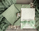 WEDDING INVITATIONS embossed invites  Bespoke Embossed Blind Sage green Gold Wedding Invitation, Golden greenery deboss Roses Floral Wedding Invitation, Boho Ecru Garden Debossed Invitation suite,  Cotton paper wedding invitation suite, Deckled Edge Invites, Torn Edge Wedding Invitations golden33
