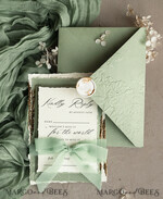 WEDDING INVITATIONS embossed invites  Bespoke Embossed Blind Sage green Gold Wedding Invitation, Golden greenery deboss Roses Floral Wedding Invitation, Boho Ecru Garden Debossed Invitation suite,  Cotton paper wedding invitation suite, Deckled Edge Invites, Torn Edge Wedding Invitations golden33