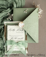 WEDDING INVITATIONS embossed invites  Bespoke Embossed Blind Sage green Gold Wedding Invitation, Golden greenery deboss Roses Floral Wedding Invitation, Boho Ecru Garden Debossed Invitation suite,  Cotton paper wedding invitation suite, Deckled Edge Invites, Torn Edge Wedding Invitations golden33