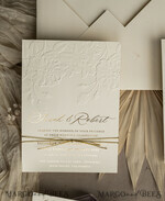 WEDDING INVITATIONS embossed invites  Fine Art Embossed  Blind Ivory Gold Wedding Invitation, Golden deboss Roses Floral Wedding Invitation, Boho Ecru Debossed Invitation suite,  Gold Foil wedding invitation suite,  Wedding Invitations golden17