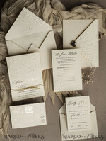 WEDDING INVITATIONS embossed invites  Fine Art Embossed  Blind Ivory Gold Wedding Invitation, Golden deboss Roses Floral Wedding Invitation, Boho Ecru Debossed Invitation suite,  Gold Foil wedding invitation suite,  Wedding Invitations golden17