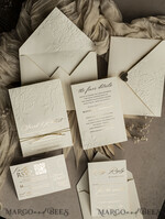 WEDDING INVITATIONS embossed invites  Fine Art Embossed  Blind Ivory Gold Wedding Invitation, Golden deboss Roses Floral Wedding Invitation, Boho Ecru Debossed Invitation suite,  Gold Foil wedding invitation suite,  Wedding Invitations golden17