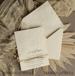 WEDDING INVITATIONS embossed invites  Fine Art Embossed  Blind Ivory Gold Wedding Invitation, Golden deboss Roses Floral Wedding Invitation, Boho Ecru Debossed Invitation suite,  Gold Foil wedding invitation suite,  Wedding Invitations golden17