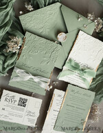 WEDDING INVITATIONS embossed invites  Bespoke Embossed Blind Sage green Gold Wedding Invitation, Golden greenery deboss Roses Floral Wedding Invitation, Boho Ecru Garden Debossed Invitation suite,  Cotton paper wedding invitation suite, Deckled Edge Invites, Torn Edge Wedding Invitations golden14