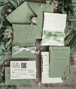 WEDDING INVITATIONS embossed invites  Bespoke Embossed Blind Sage green Gold Wedding Invitation, Golden greenery deboss Roses Floral Wedding Invitation, Boho Ecru Garden Debossed Invitation suite,  Cotton paper wedding invitation suite, Deckled Edge Invites, Torn Edge Wedding Invitations golden14