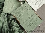 WEDDING INVITATIONS embossed invites  Bespoke Embossed Blind Sage green Gold Wedding Invitation, Golden greenery deboss Roses Floral Wedding Invitation, Boho Ecru Garden Debossed Invitation suite,  Cotton paper wedding invitation suite, Deckled Edge Invites, Torn Edge Wedding Invitations golden14