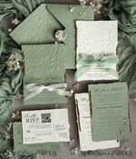 WEDDING INVITATIONS embossed invites  Bespoke Embossed Blind Sage green Gold Wedding Invitation, Golden greenery deboss Roses Floral Wedding Invitation, Boho Ecru Garden Debossed Invitation suite,  Cotton paper wedding invitation suite, Deckled Edge Invites, Torn Edge Wedding Invitations golden14