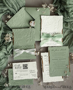 WEDDING INVITATIONS embossed invites  Bespoke Embossed Blind Sage green Gold Wedding Invitation, Golden greenery deboss Roses Floral Wedding Invitation, Boho Ecru Garden Debossed Invitation suite,  Cotton paper wedding invitation suite, Deckled Edge Invites, Torn Edge Wedding Invitations golden14